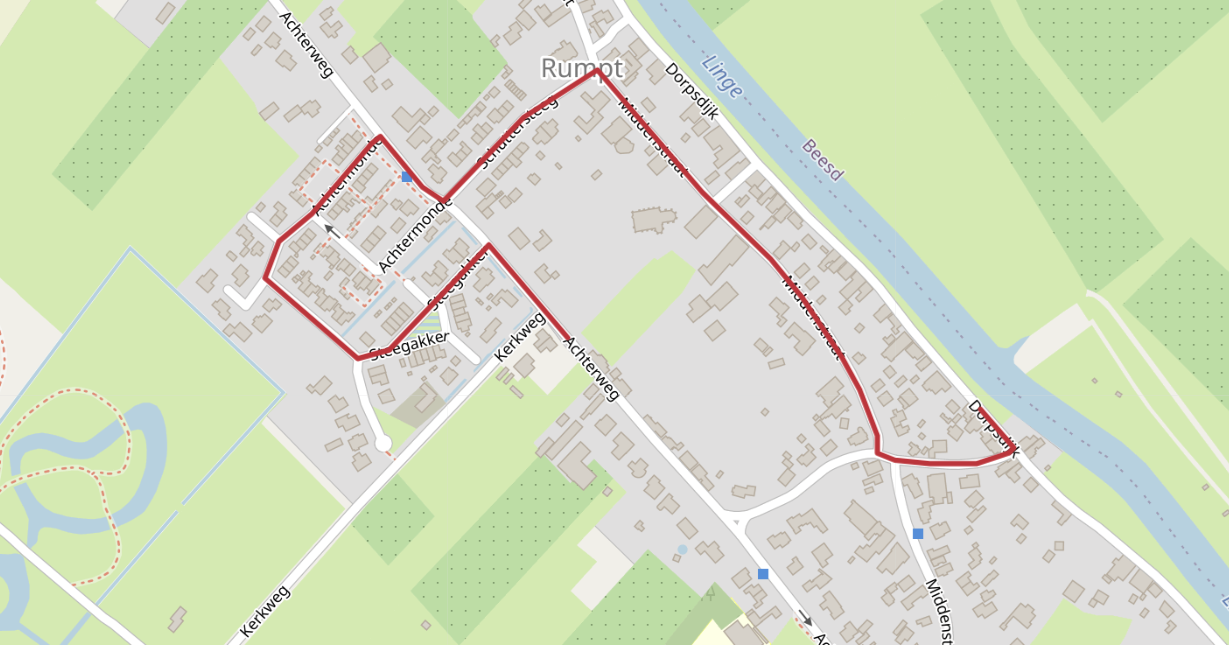 Route van de optocht in Rumpt